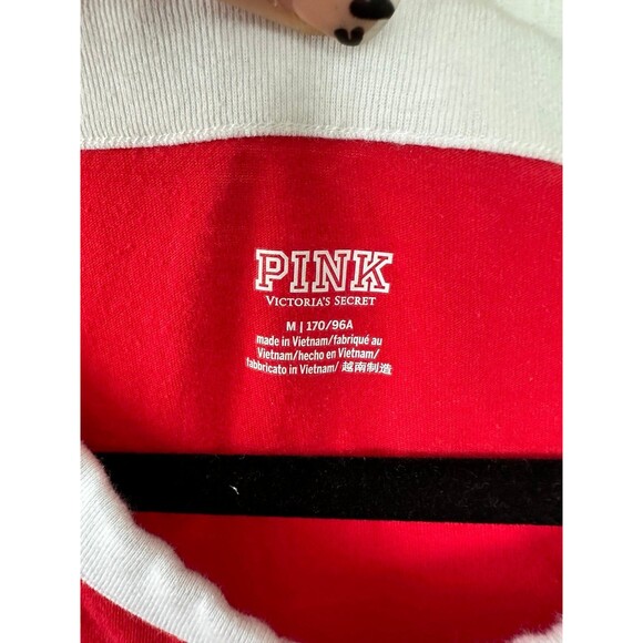 PINK Victoria's Secret 100% Cotton Short Sleeve Campus Ringer Red T-Shirt M - Picture 8 of 10